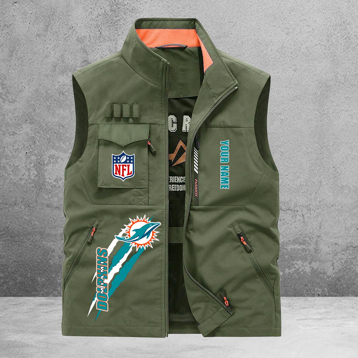 Miami Dolphins New Personalized Multi-Pockets Vest AZBTMPV000139