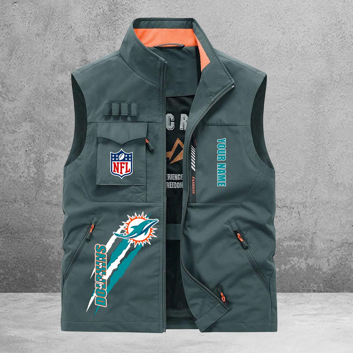 Miami Dolphins New Personalized Multi-Pockets Vest AZBTMPV000139