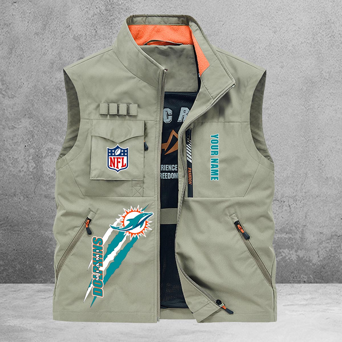 Miami Dolphins New Personalized Multi-Pockets Vest AZBTMPV000139