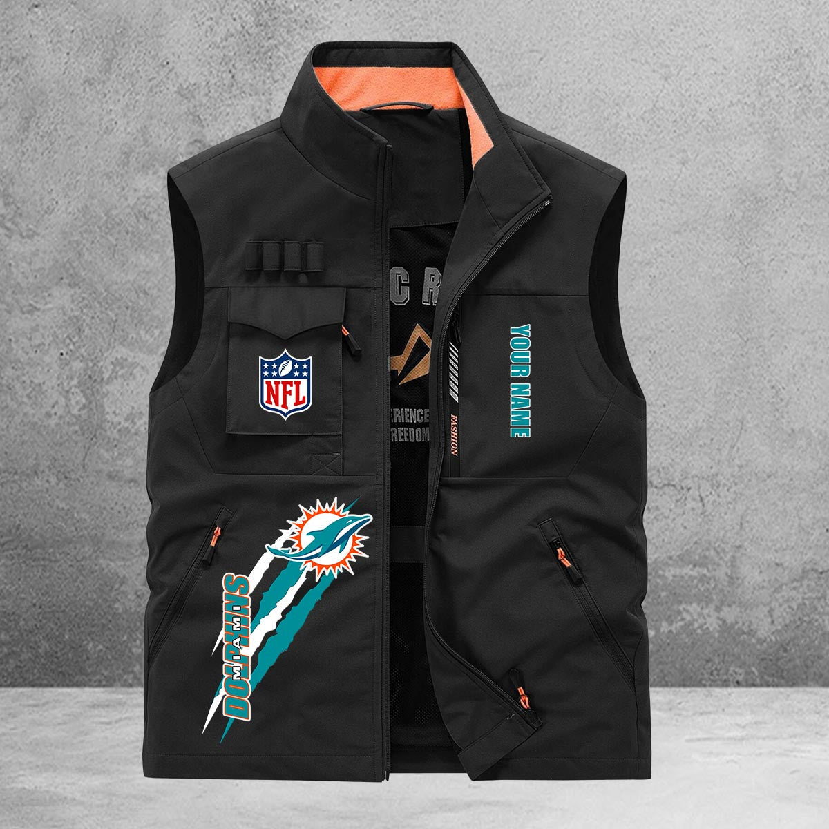 Miami Dolphins New Personalized Multi-Pockets Vest AZBTMPV000139