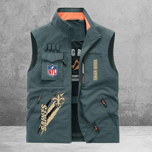 New Orleans Saints New Personalized Multi-Pockets Vest AZBTMPV000141