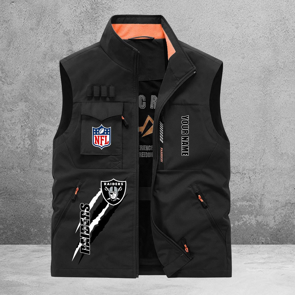 Las Vegas Raiders New Personalized Multi-Pockets Vest AZBTMPV000150