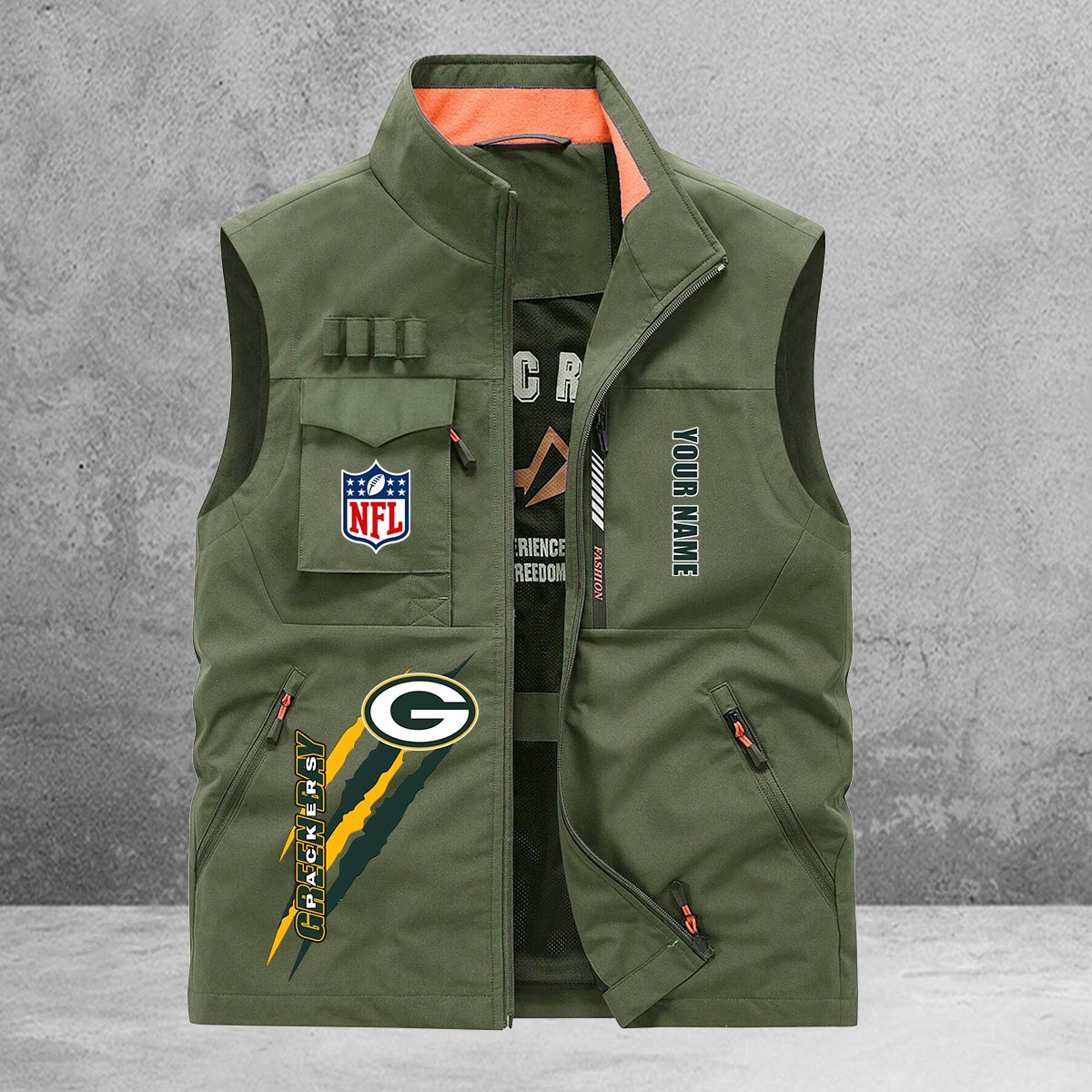Green Bay Packers New Personalized Multi-Pockets Vest AZBTMPV000151
