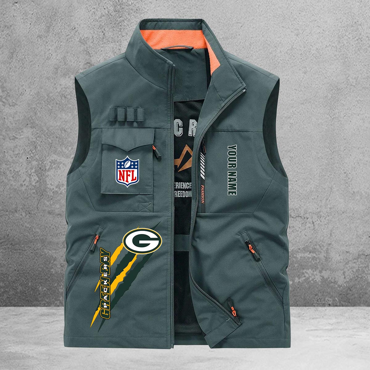 Green Bay Packers New Personalized Multi-Pockets Vest AZBTMPV000151