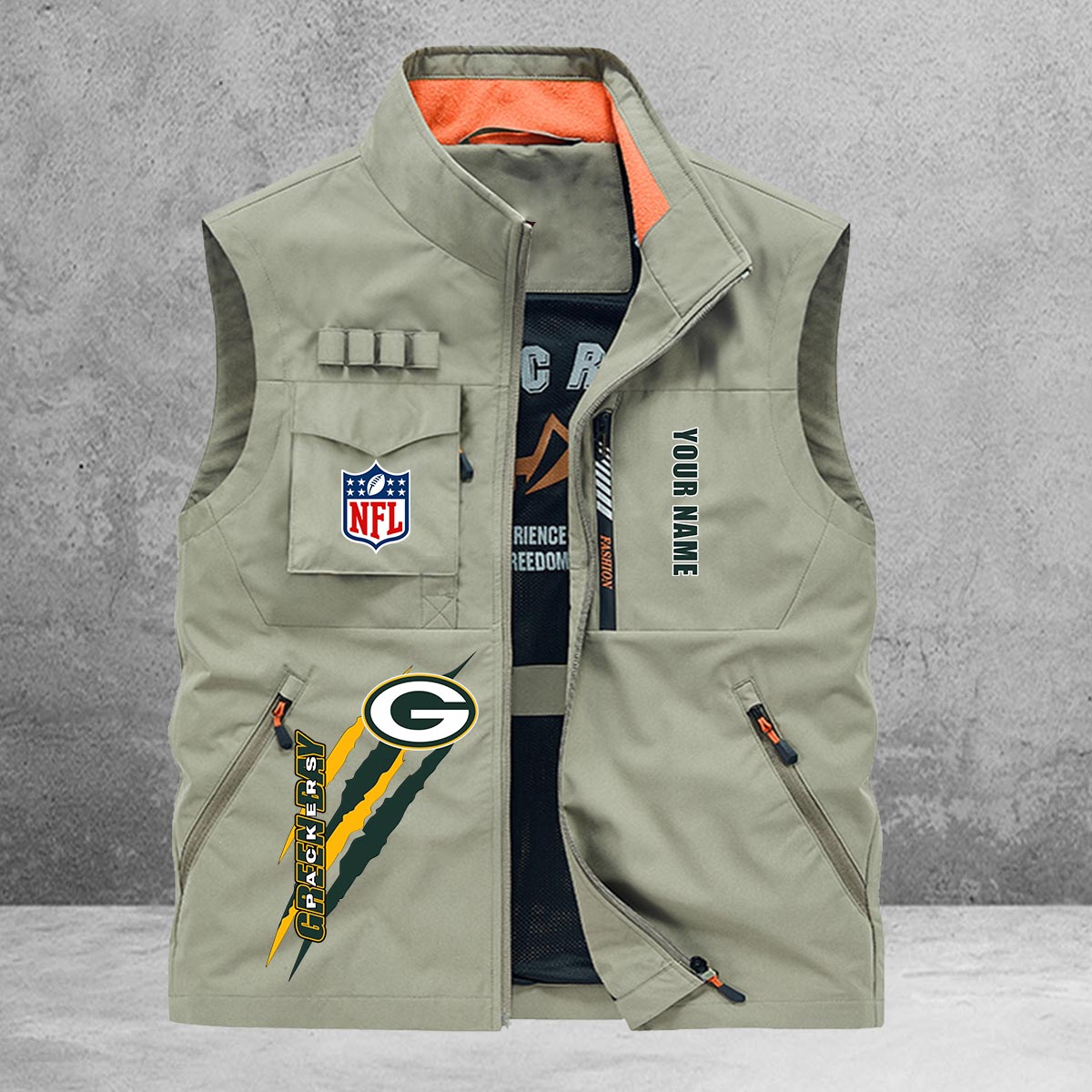 Green Bay Packers New Personalized Multi-Pockets Vest AZBTMPV000151