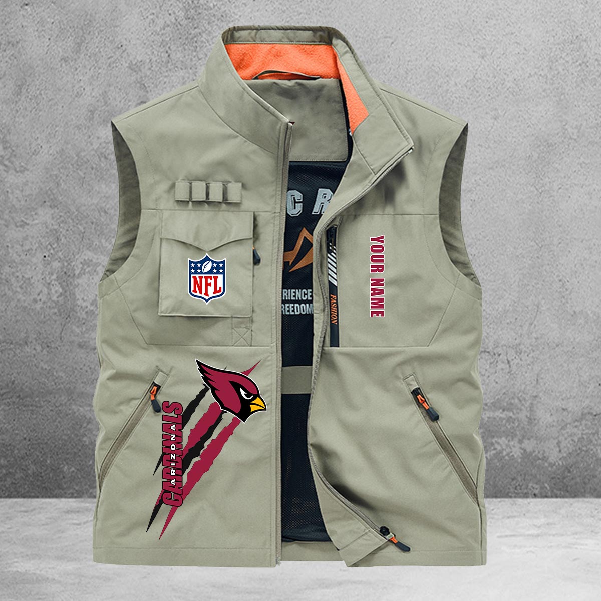 Arizona Cardinals New Personalized Multi-Pockets Vest AZBTMPV000152