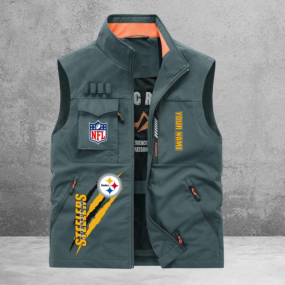 Pittsburgh Steelers New Personalized Multi-Pockets Vest AZBTMPV000153
