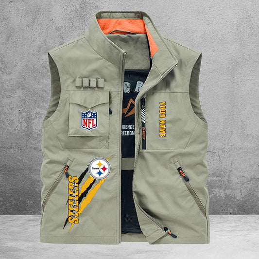 Pittsburgh Steelers New Personalized Multi-Pockets Vest AZBTMPV000153