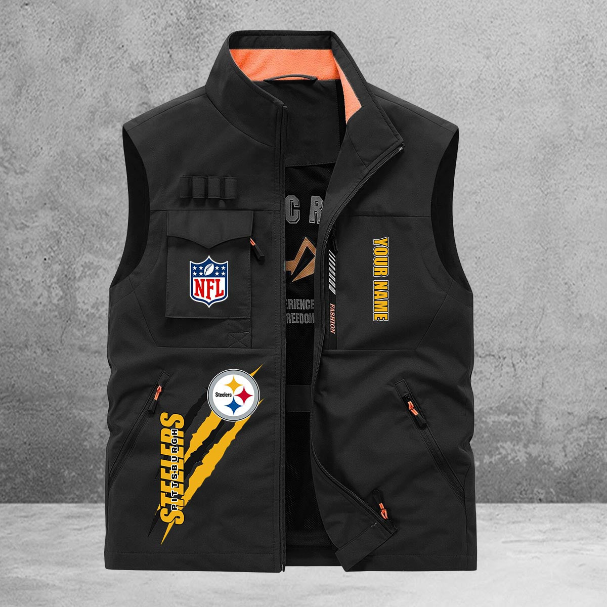 Pittsburgh Steelers New Personalized Multi-Pockets Vest AZBTMPV000153