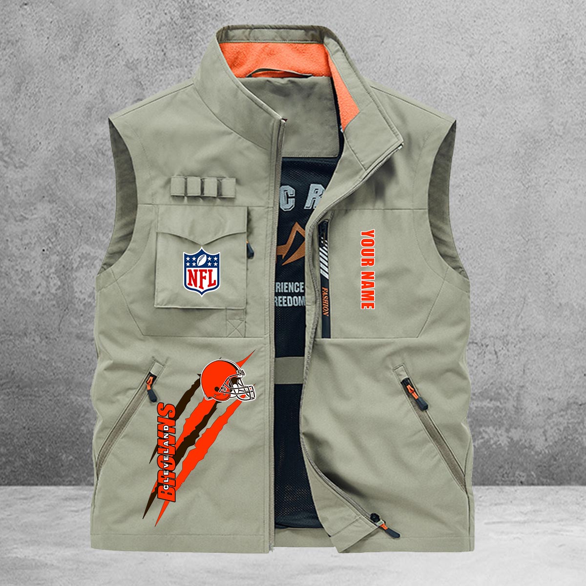 Cleveland Browns New Personalized Multi-Pockets Vest AZBTMPV000155