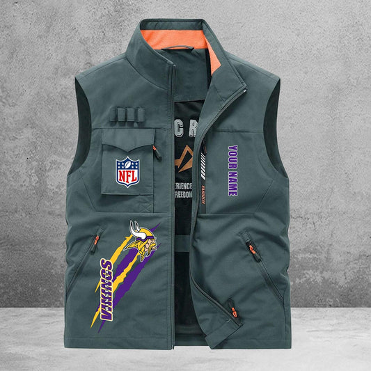 Minnesota Vikings New Personalized Multi-Pockets Vest AZBTMPV000156