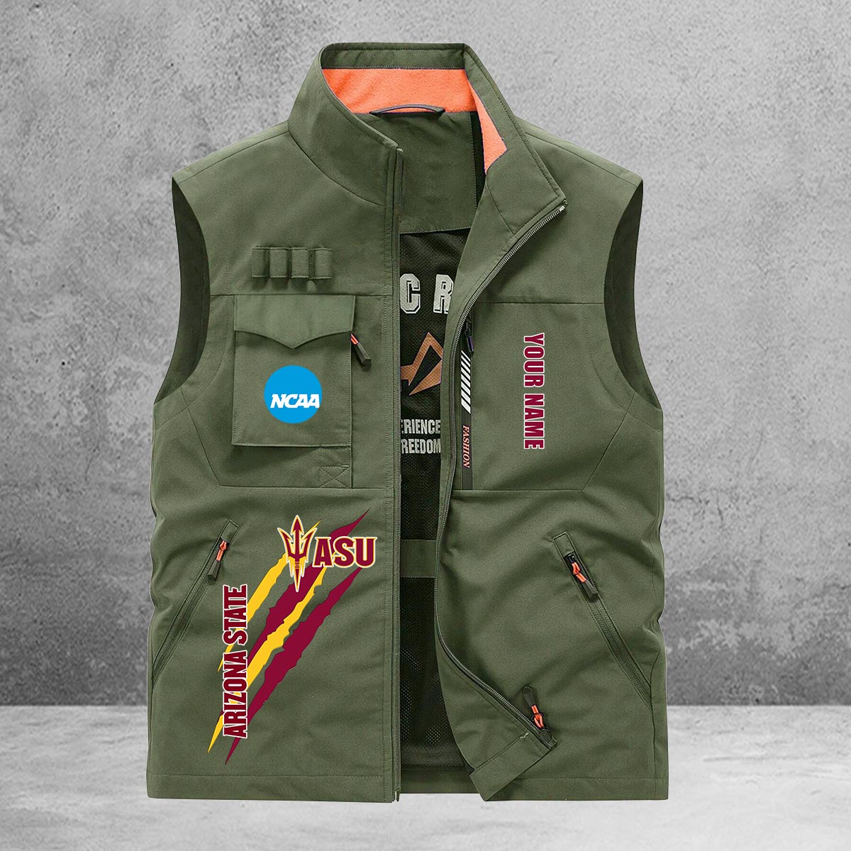 Arizona State Sun Devils New Personalized Multi-Pockets Vest AZBTMPV000036