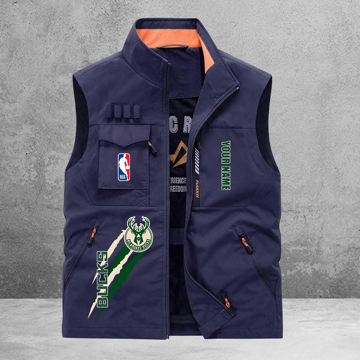 Milwaukee Bucks New Personalized Multi-Pockets Vest AZBTMPV000088