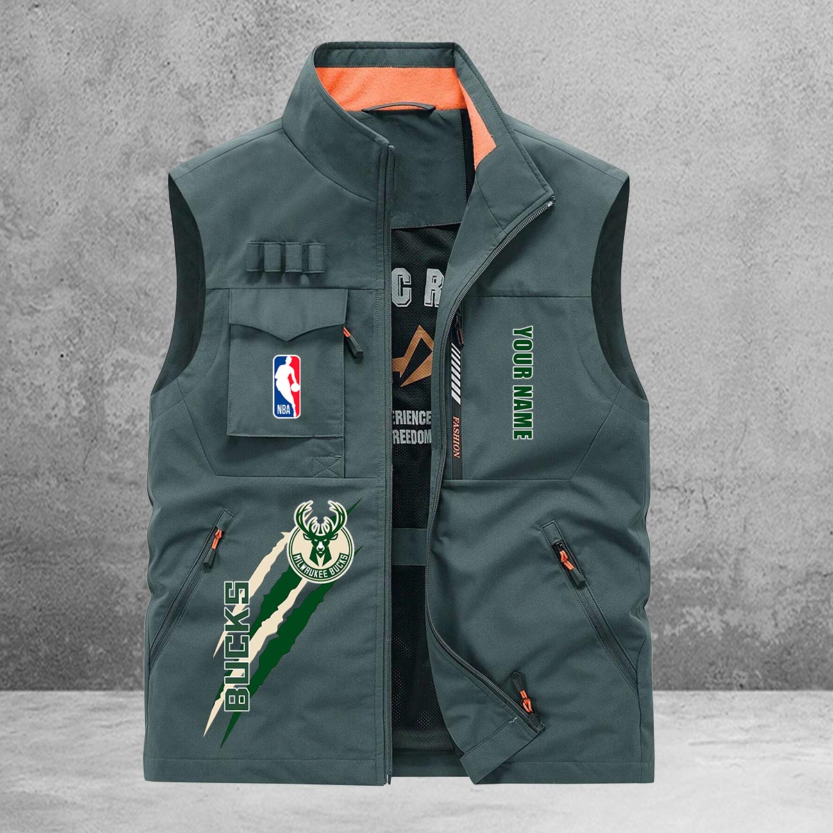 Milwaukee Bucks New Personalized Multi-Pockets Vest AZBTMPV000088