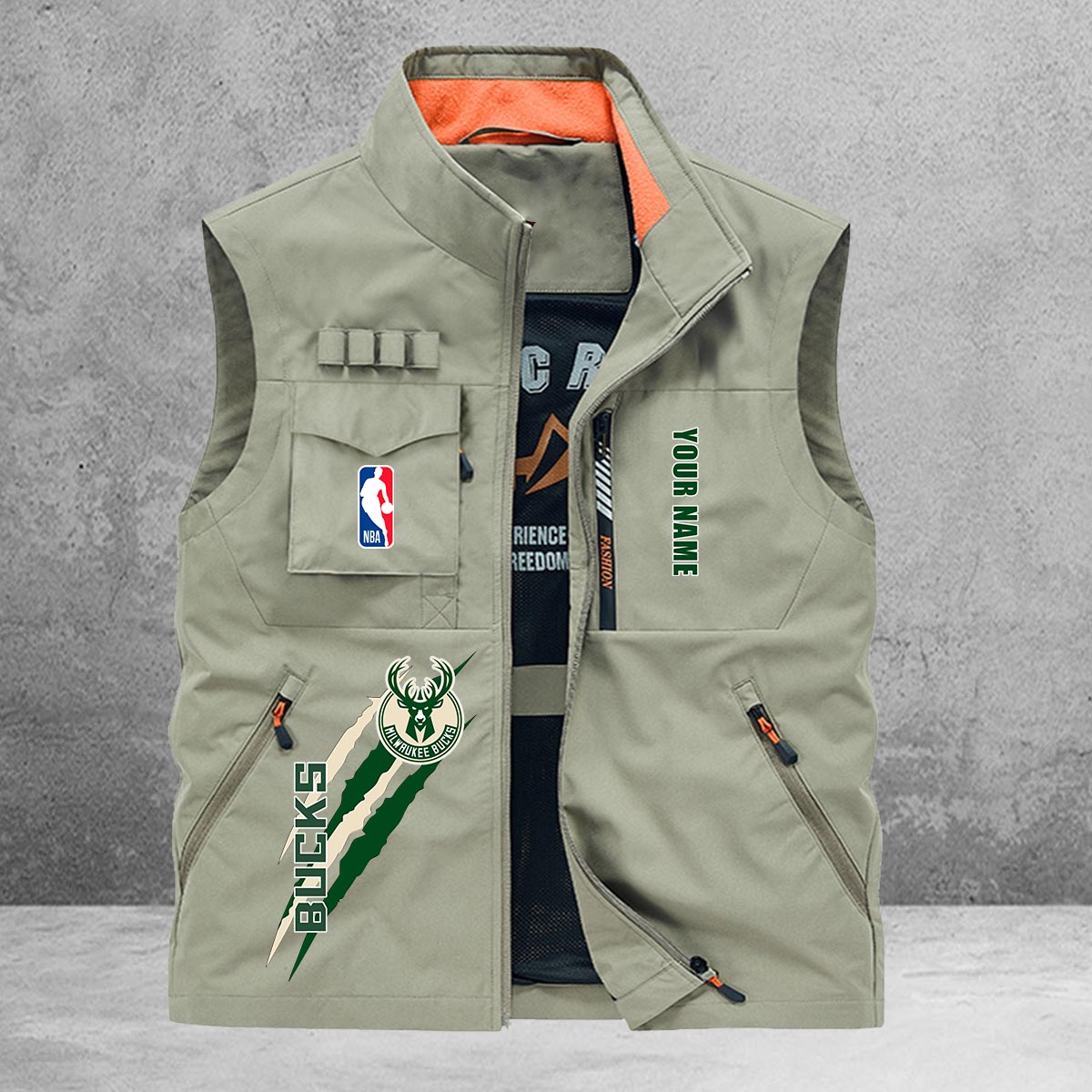 Milwaukee Bucks New Personalized Multi-Pockets Vest AZBTMPV000088