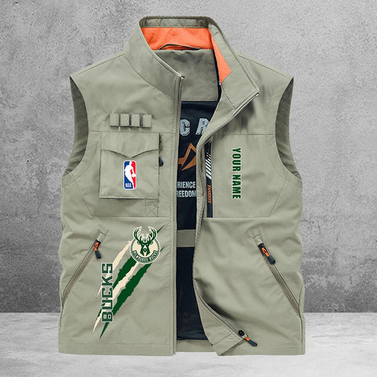 Milwaukee Bucks New Personalized Multi-Pockets Vest AZBTMPV000088