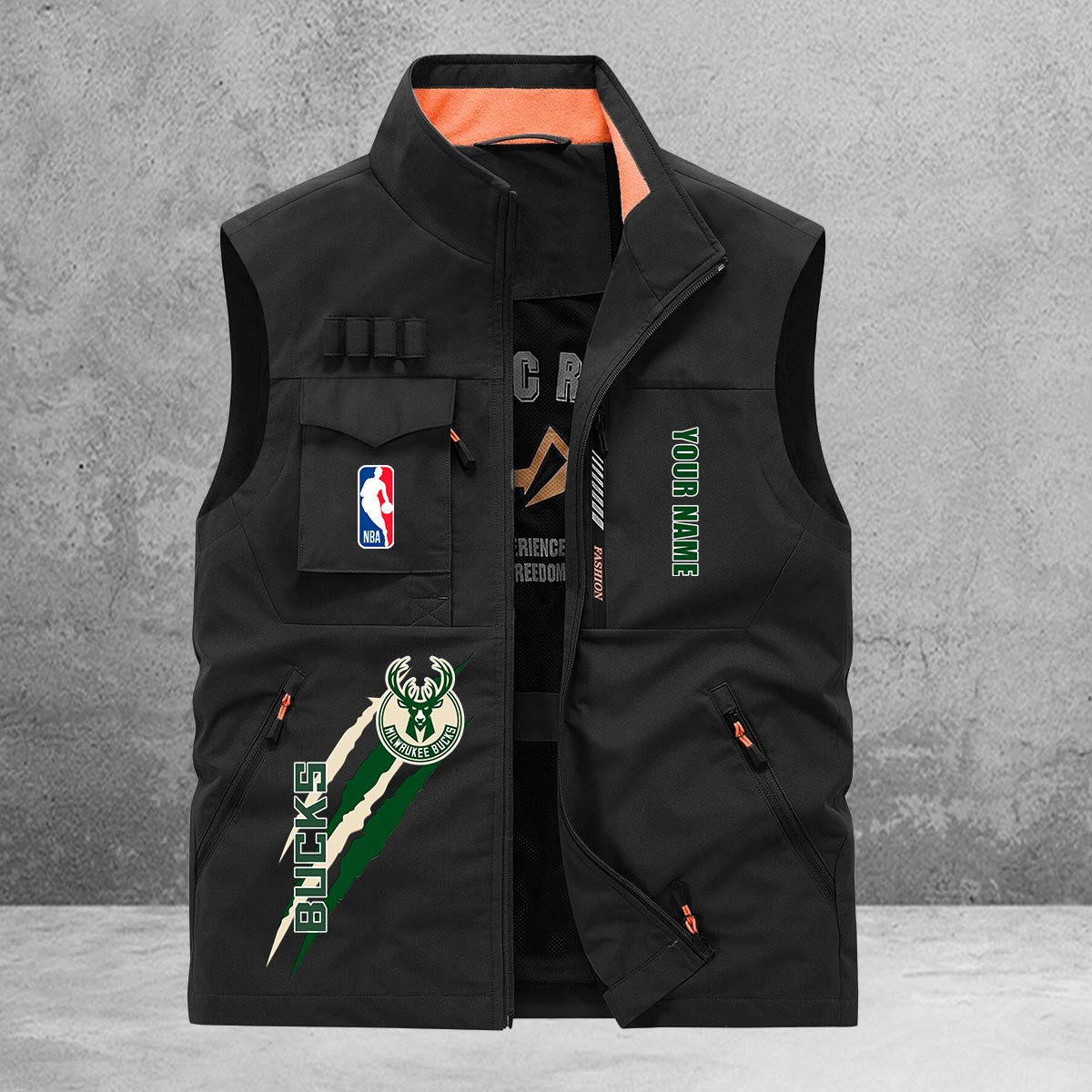 Milwaukee Bucks New Personalized Multi-Pockets Vest AZBTMPV000088