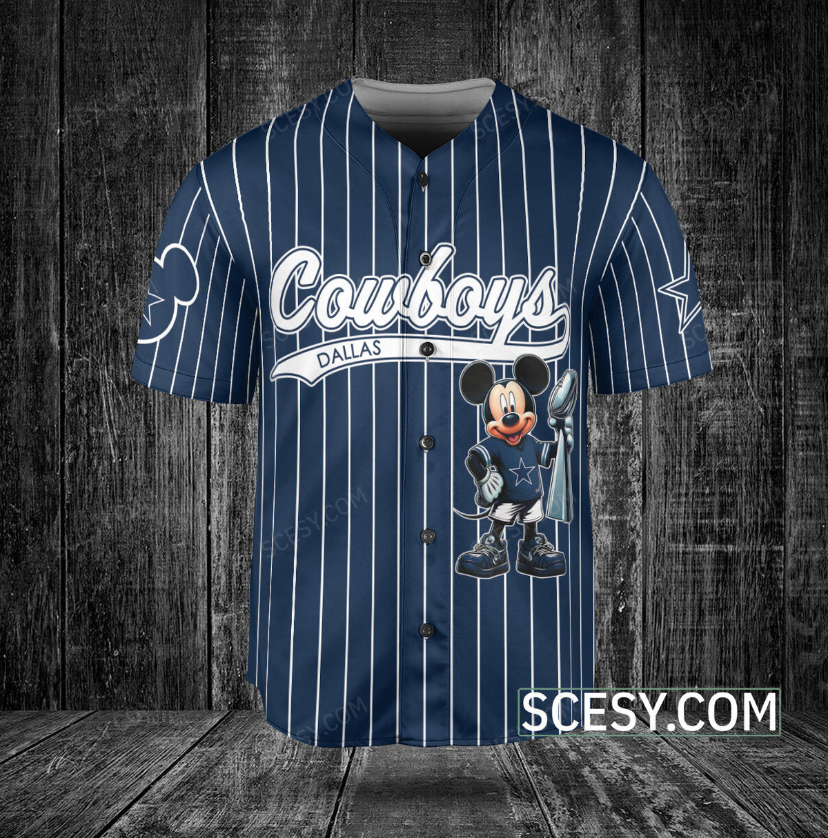 Dallas Cowboys Minnie And Mickey Baseball Jersey Navy Striped