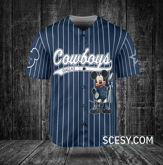 Dallas Cowboys Minnie And Mickey Baseball Jersey Navy Striped