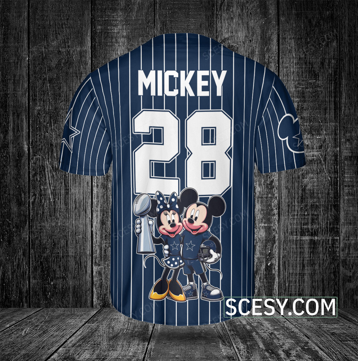 Dallas Cowboys Minnie And Mickey Baseball Jersey Navy Striped