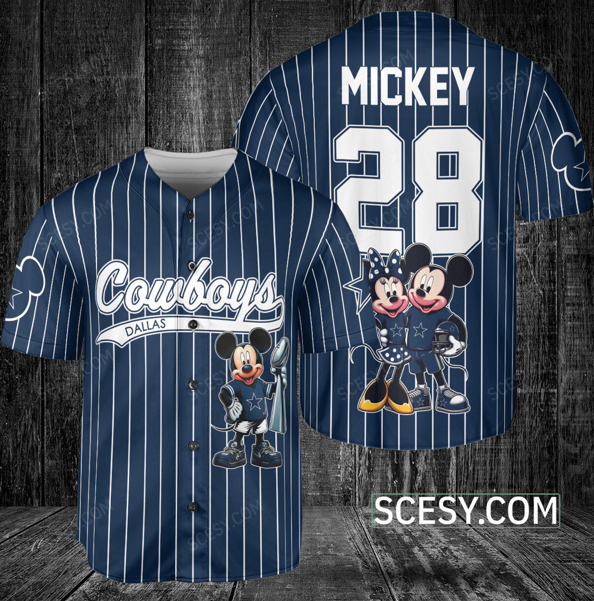 Dallas Cowboys Minnie And Mickey Baseball Jersey Navy Striped