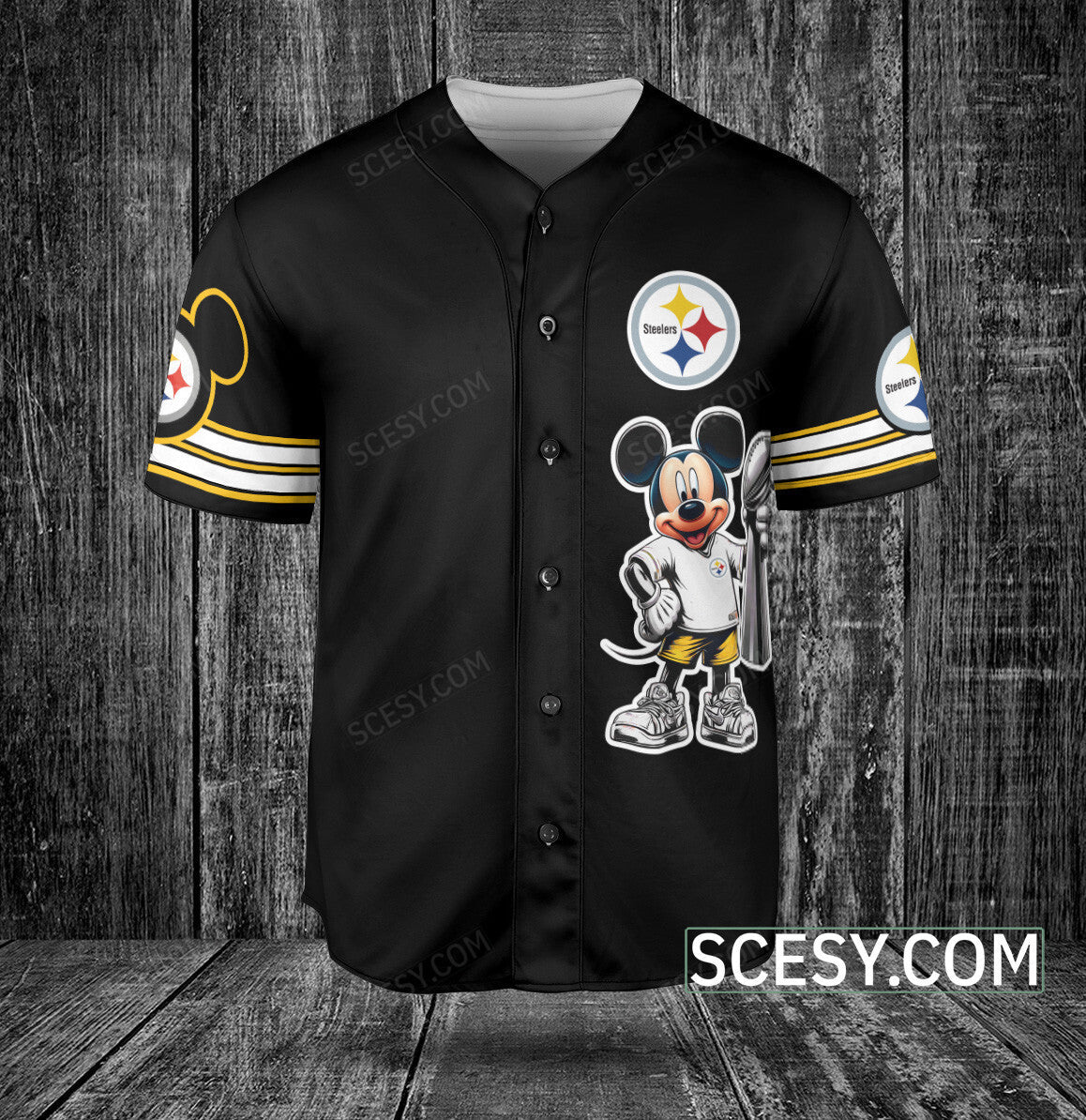 Pittsburgh Steelers Minnie And Mickey Baseball Jersey Black