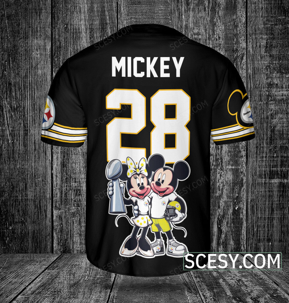 Pittsburgh Steelers Minnie And Mickey Baseball Jersey Black