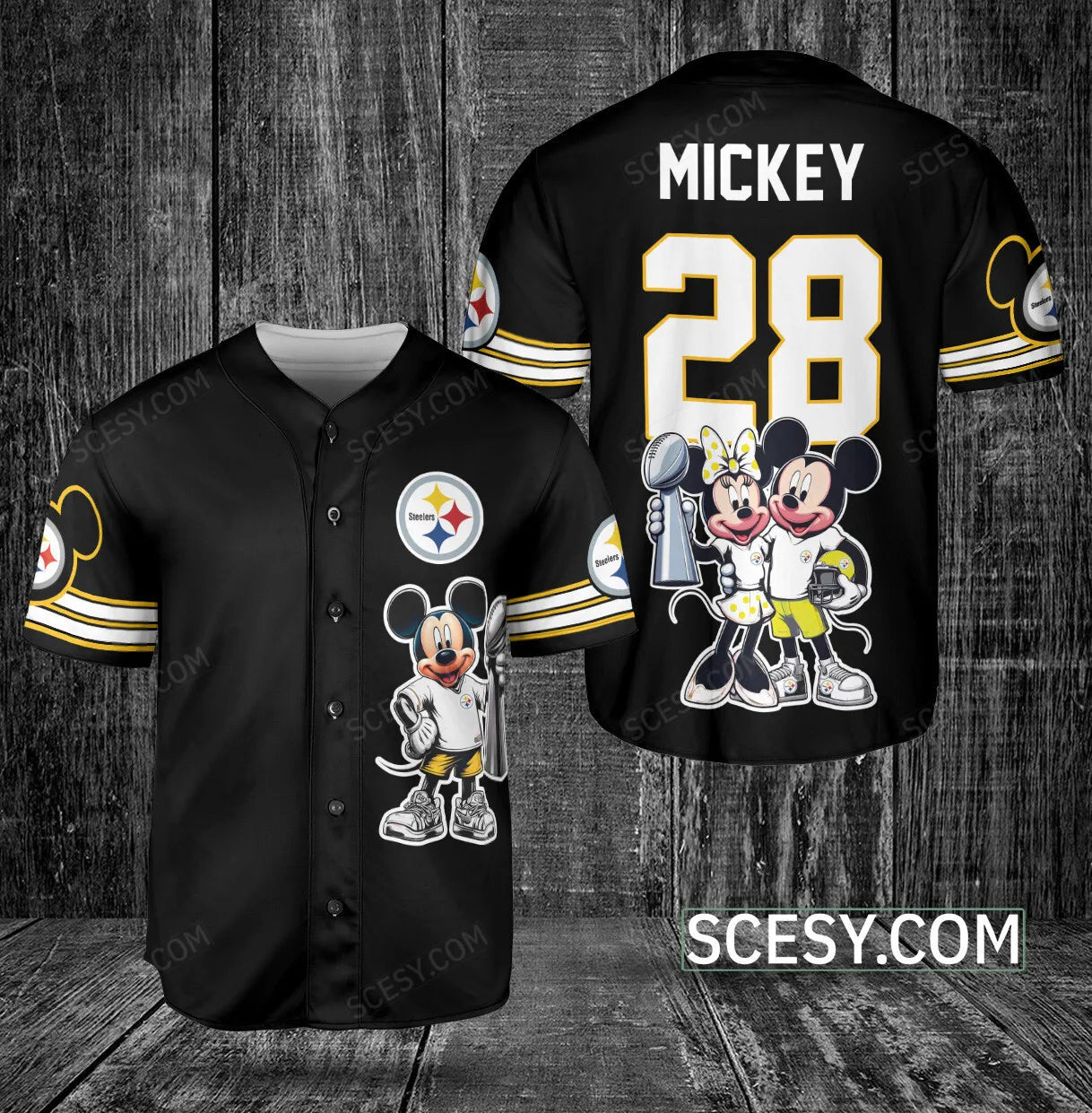 Pittsburgh Steelers Minnie And Mickey Baseball Jersey Black