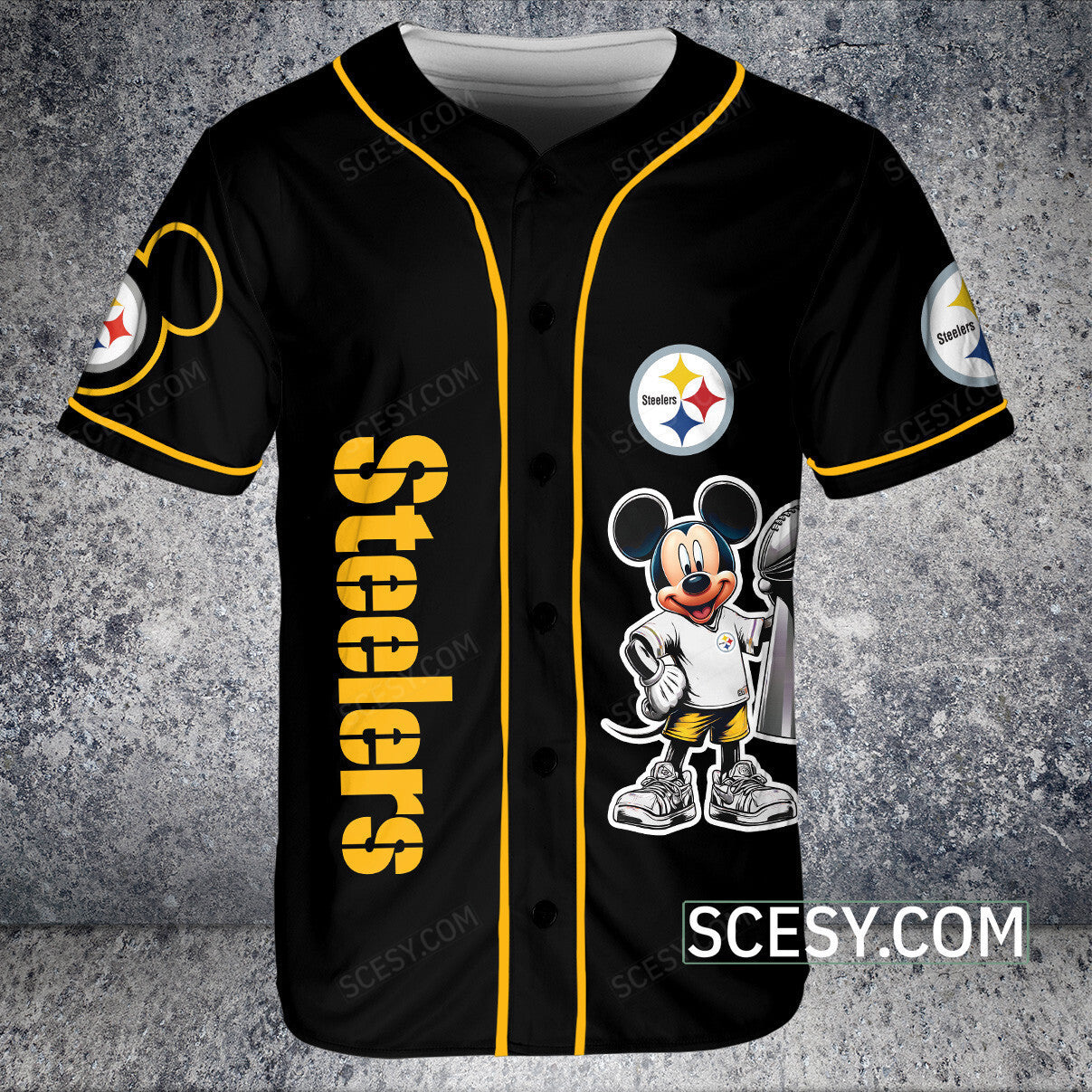 Pittsburgh Steelers Minnie And Mickey Baseball Jersey Black Pipping