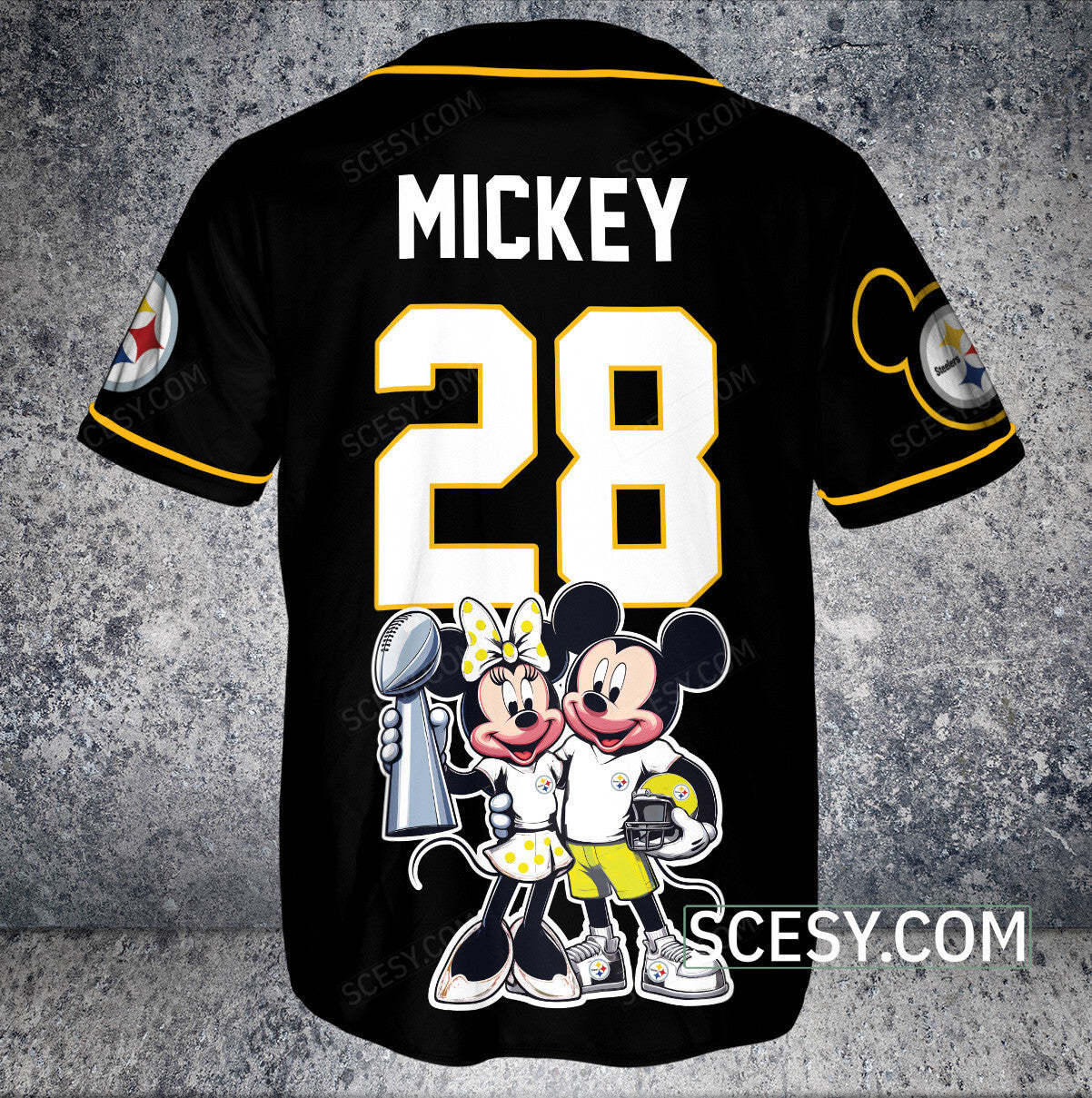 Pittsburgh Steelers Minnie And Mickey Baseball Jersey Black Pipping