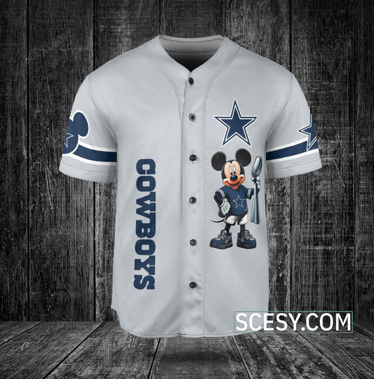 Dallas Cowboys Minnie And Mickey Baseball Jersey Gray
