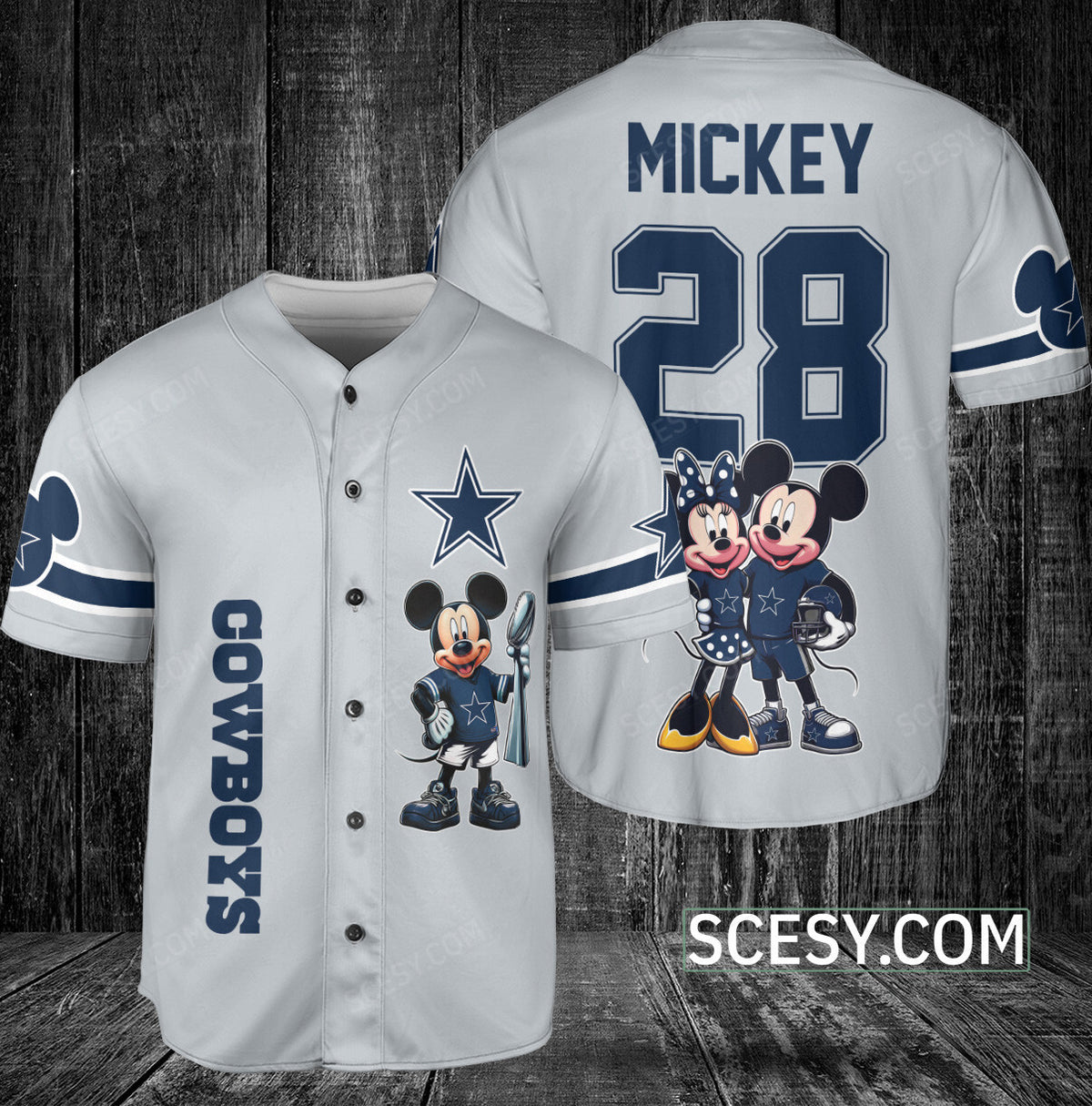 Dallas Cowboys Minnie And Mickey Baseball Jersey Gray