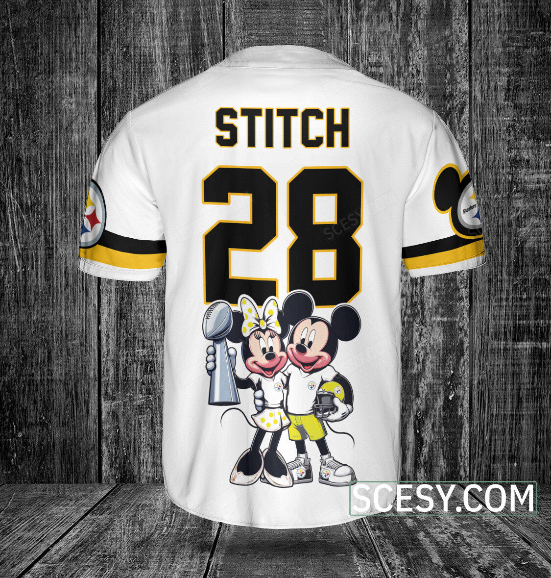 Pittsburgh Steelers Minnie And Mickey Baseball Jersey White