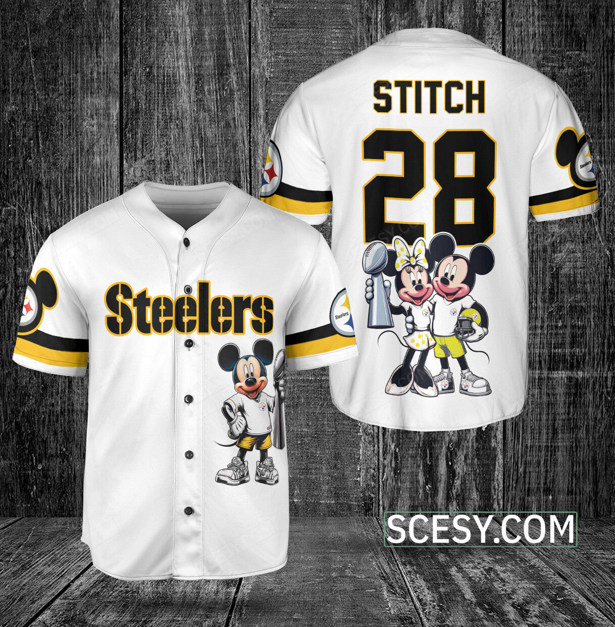 Pittsburgh Steelers Minnie And Mickey Baseball Jersey White