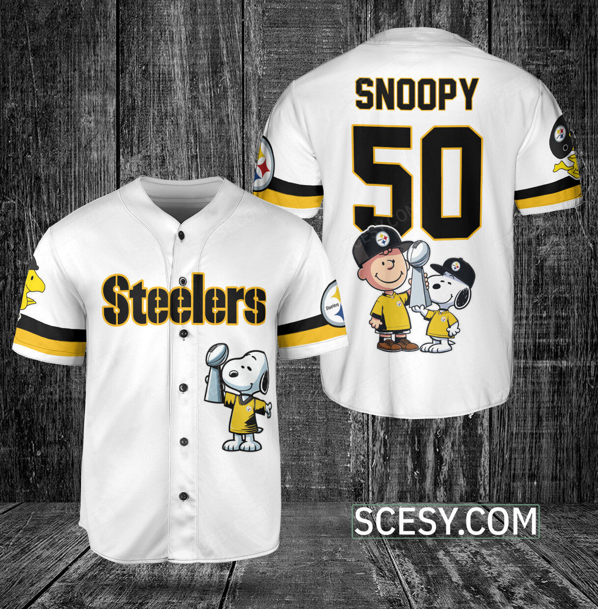 Pittsburgh Steelers Peanut Snoopy Champion Baseball Jersey White