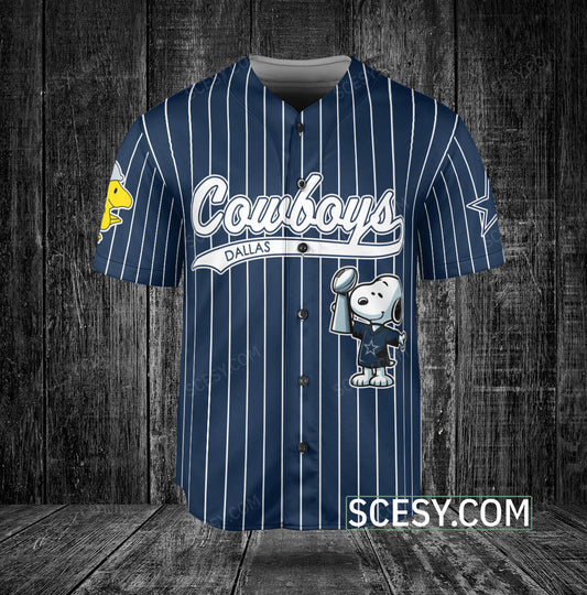 Dallas Cowboys Peanut Snoopy Champion Baseball Jersey Navy Striped