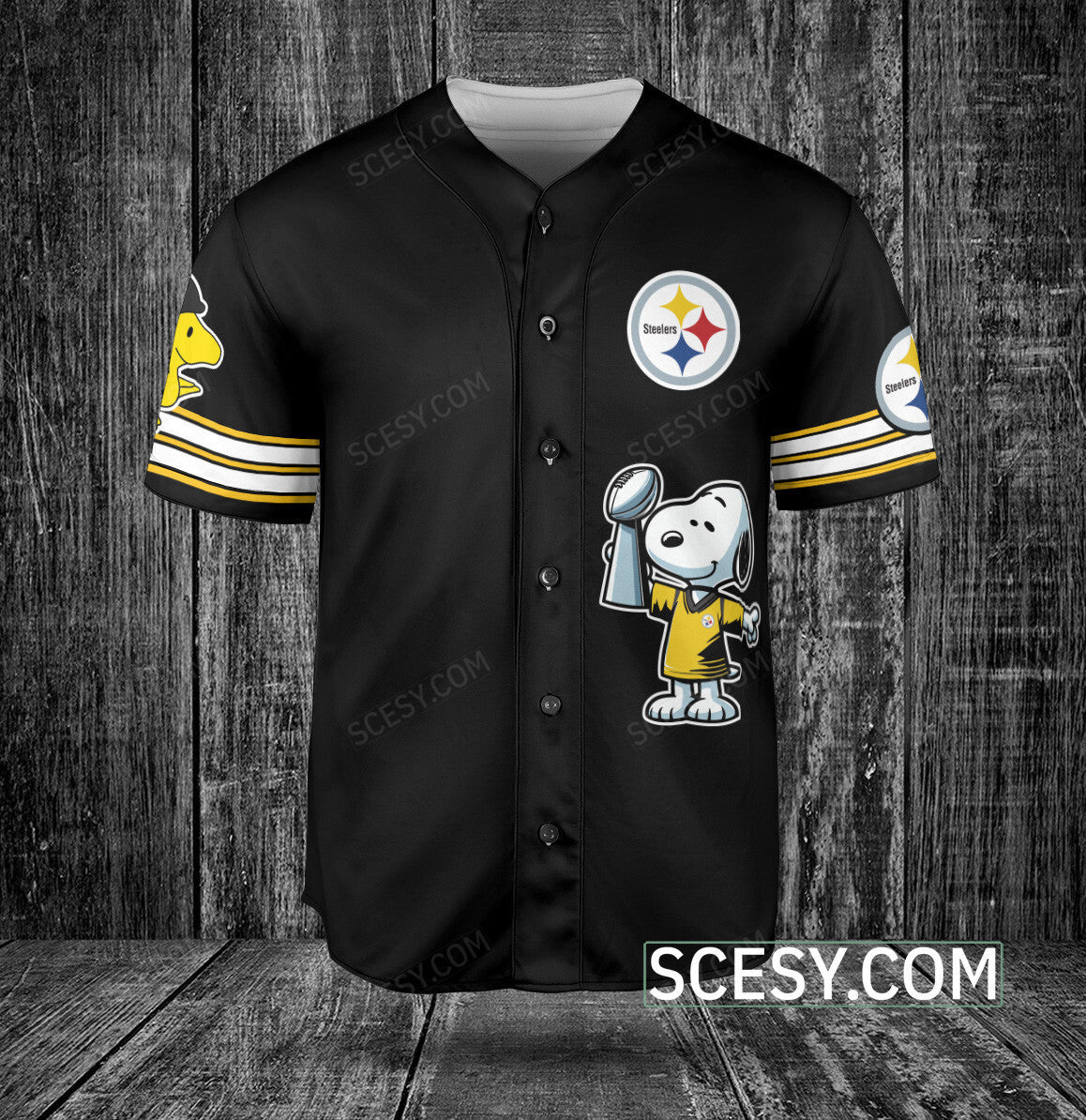 Pittsburgh Steelers Peanut Snoopy Champion Baseball Jersey Black
