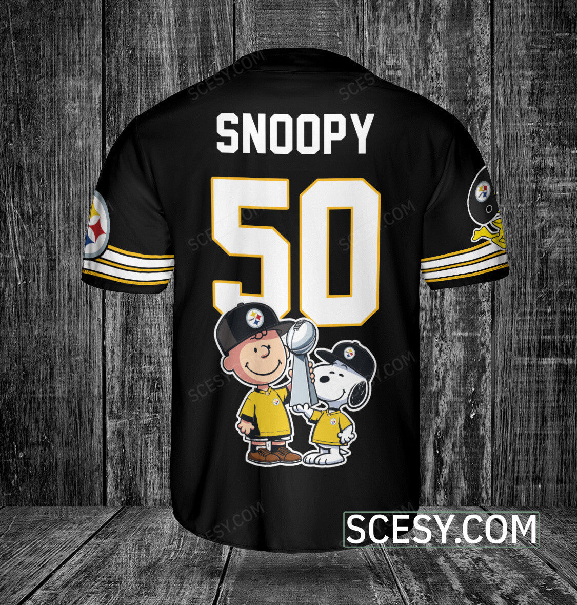 Pittsburgh Steelers Peanut Snoopy Champion Baseball Jersey Black