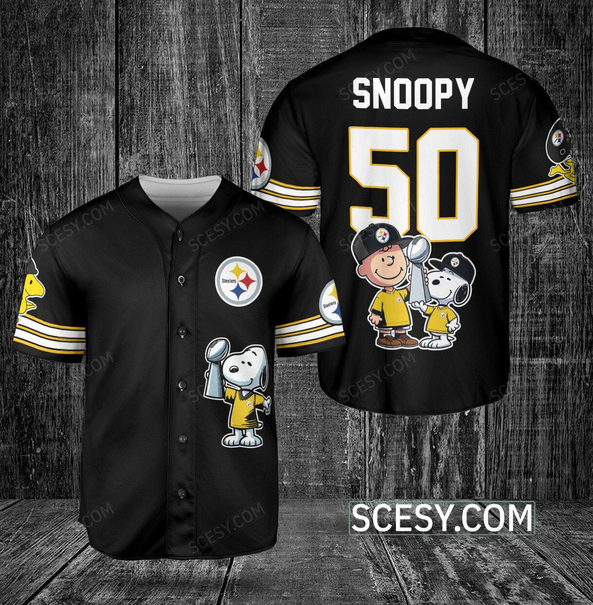 Pittsburgh Steelers Peanut Snoopy Champion Baseball Jersey Black