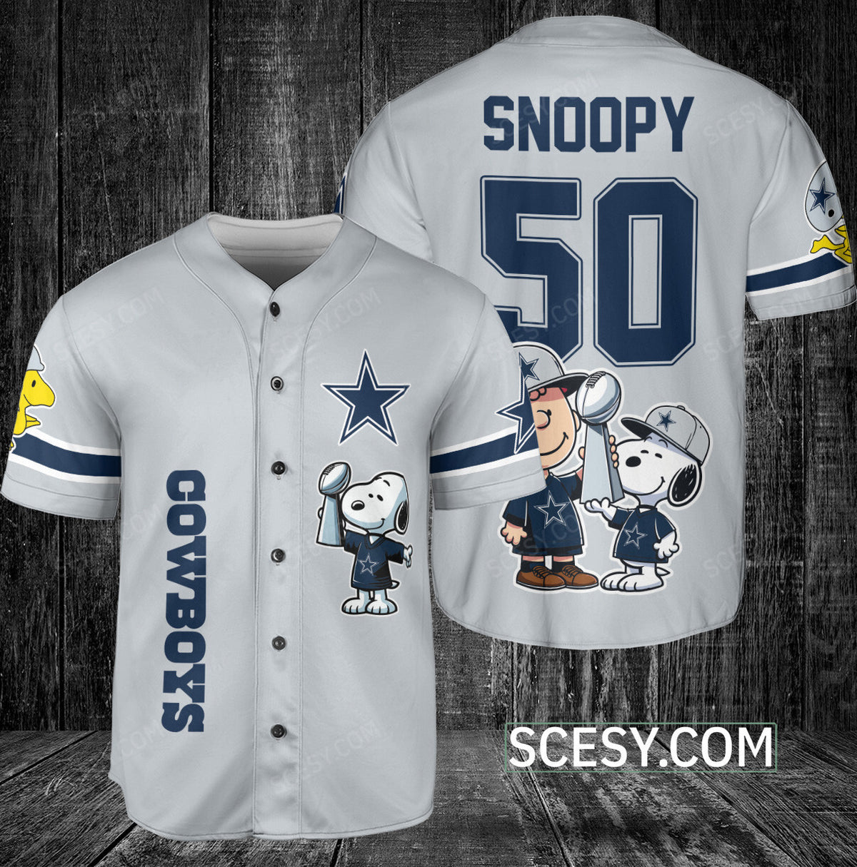 Dallas Cowboys Peanut Snoopy Champion Baseball Jersey Gray