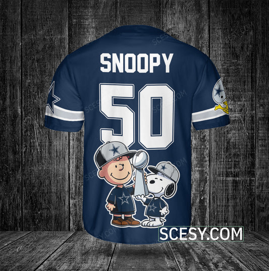 Dallas Cowboys Peanut Snoopy Champion Baseball Jersey Navy