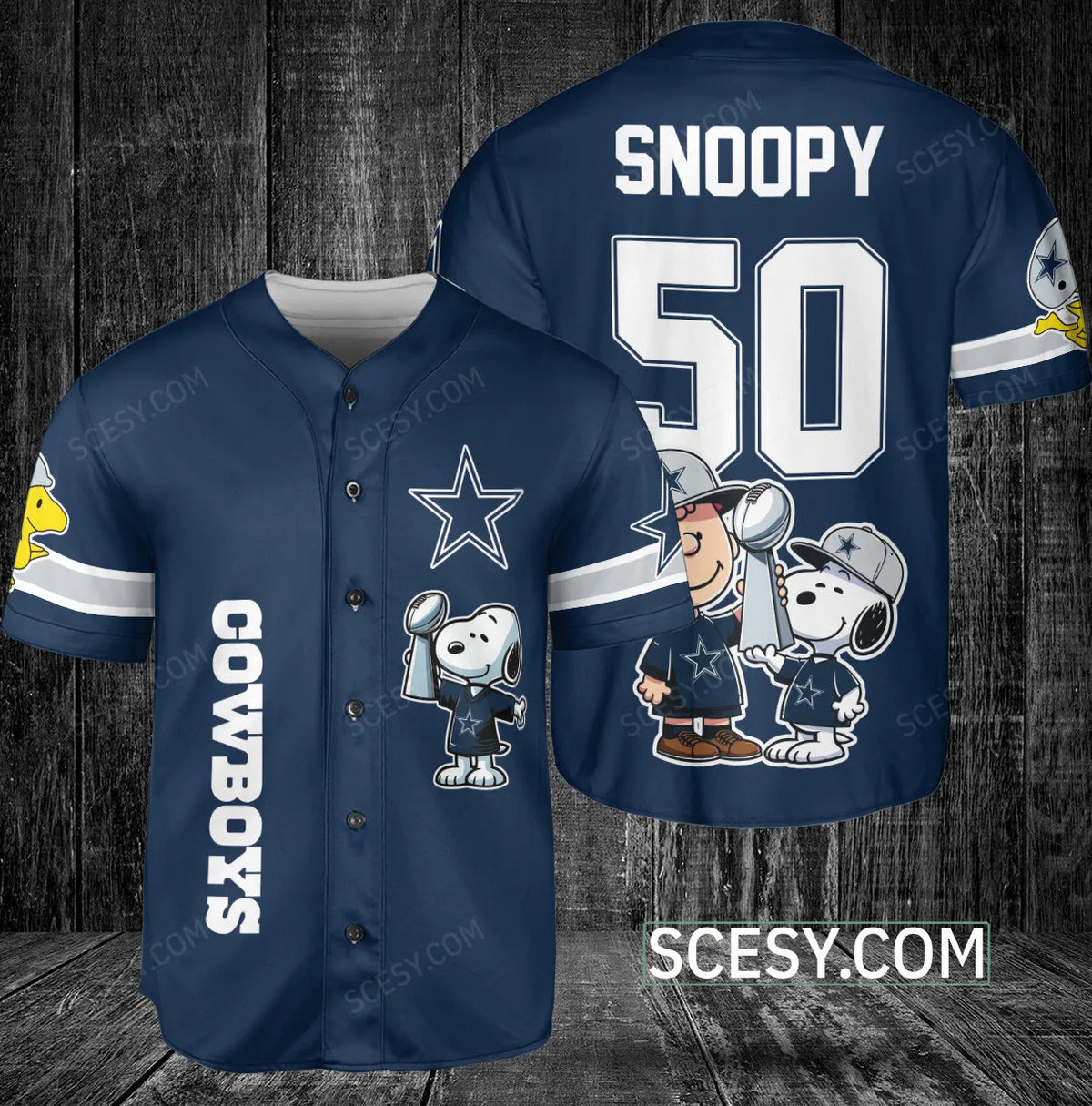 Dallas Cowboys Peanut Snoopy Champion Baseball Jersey Navy