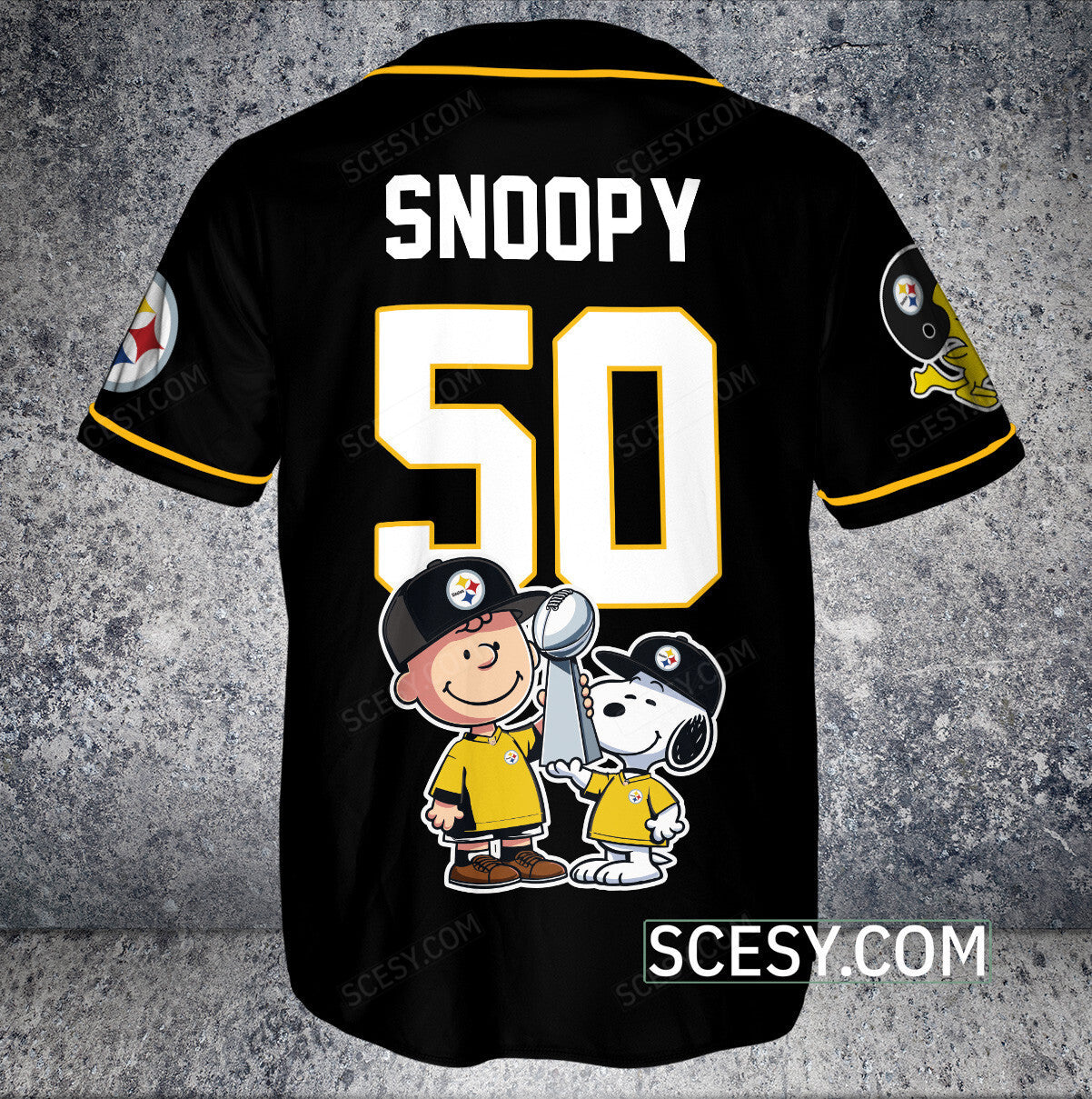 Pittsburgh Steelers Peanut Snoopy Champion Baseball Jersey Black Pipping