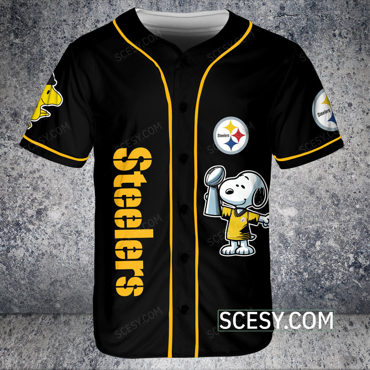 Pittsburgh Steelers Peanut Snoopy Champion Baseball Jersey Black Pipping