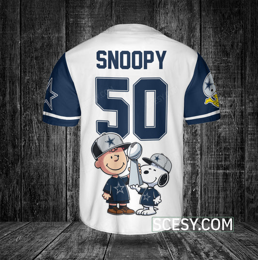 Dallas Cowboys Peanut Snoopy Champion Baseball Jersey White