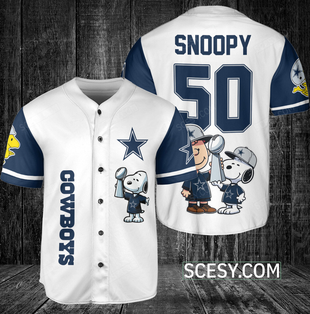 Dallas Cowboys Peanut Snoopy Champion Baseball Jersey White