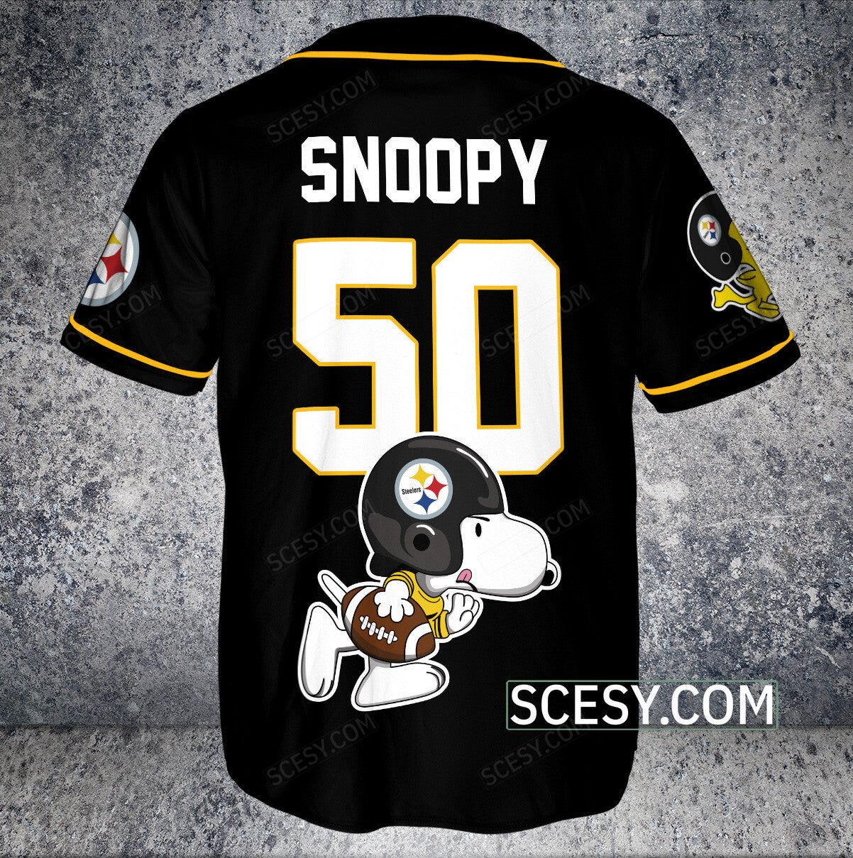 Pittsburgh Steelers Snoopy Baseball Jersey Black Pipping