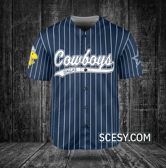 Dallas Cowboys Snoopy Baseball Jersey Navy Striped
