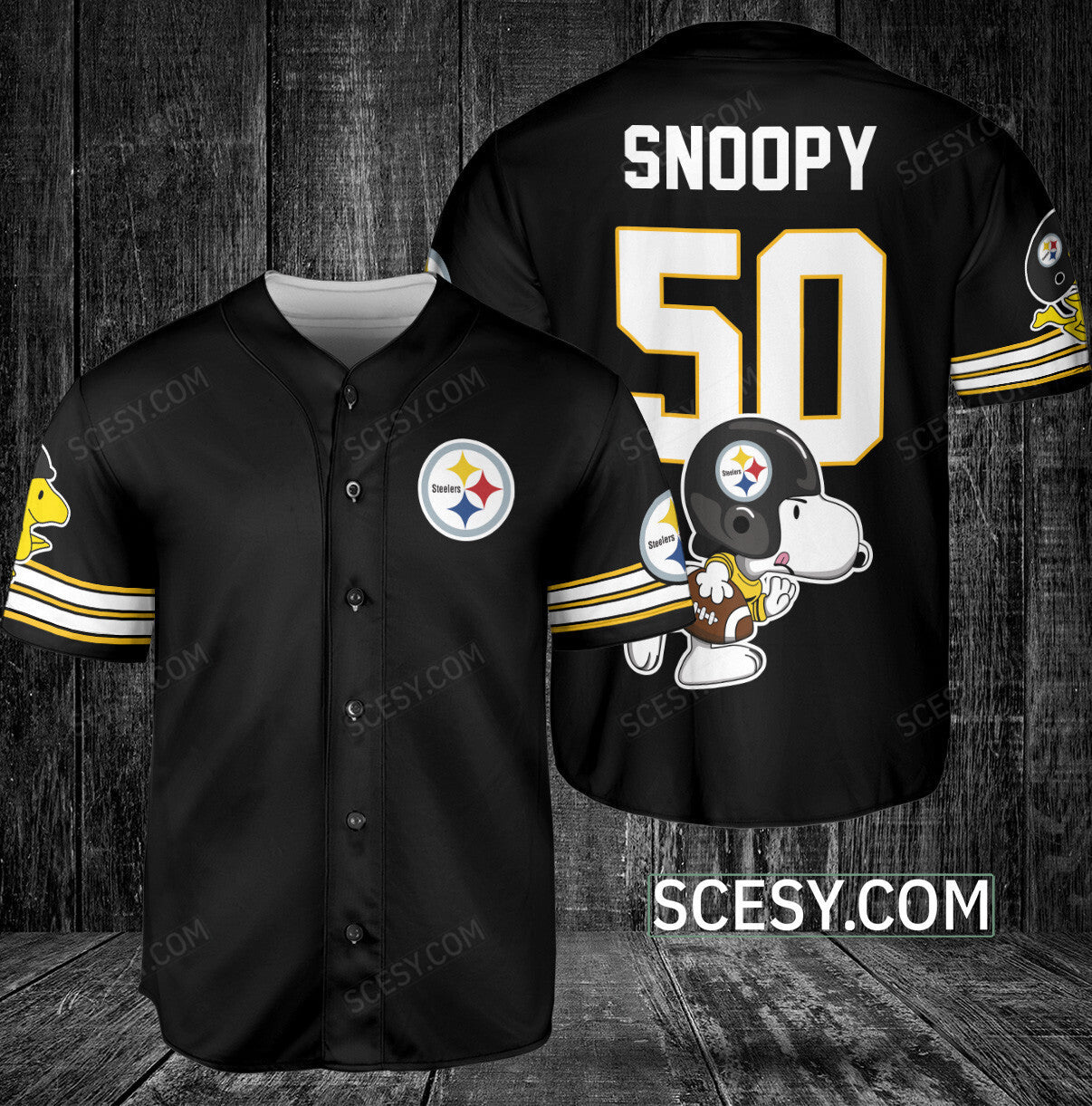 Pittsburgh Steelers Snoopy Baseball Jersey Black