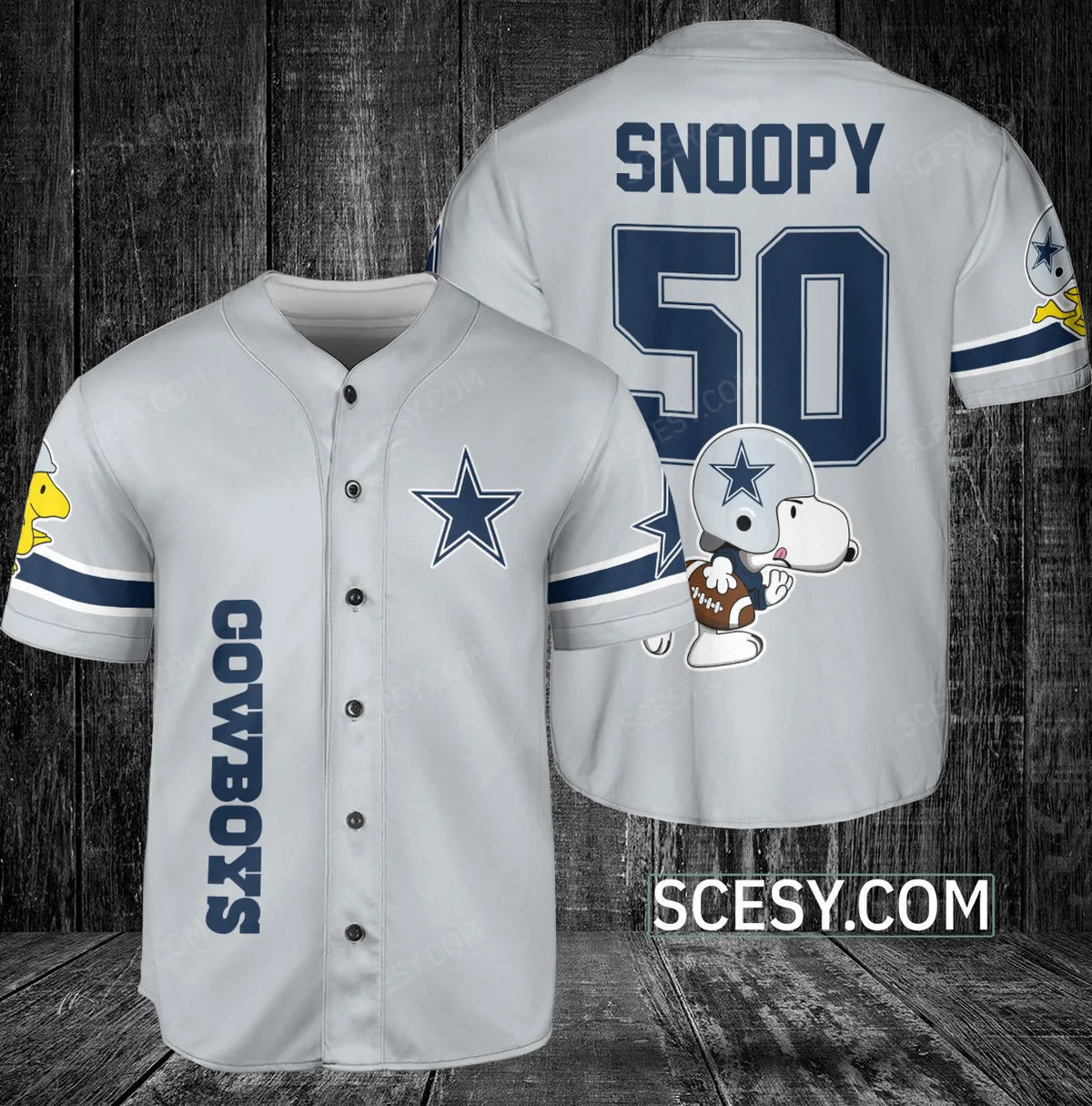 Dallas Cowboys Snoopy Baseball Jersey Gray